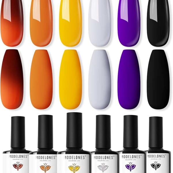 modelones Gel Nail Polish Set- 6 Colors Thanksgiving Day Orange Yellow Nail Polish Color Changing