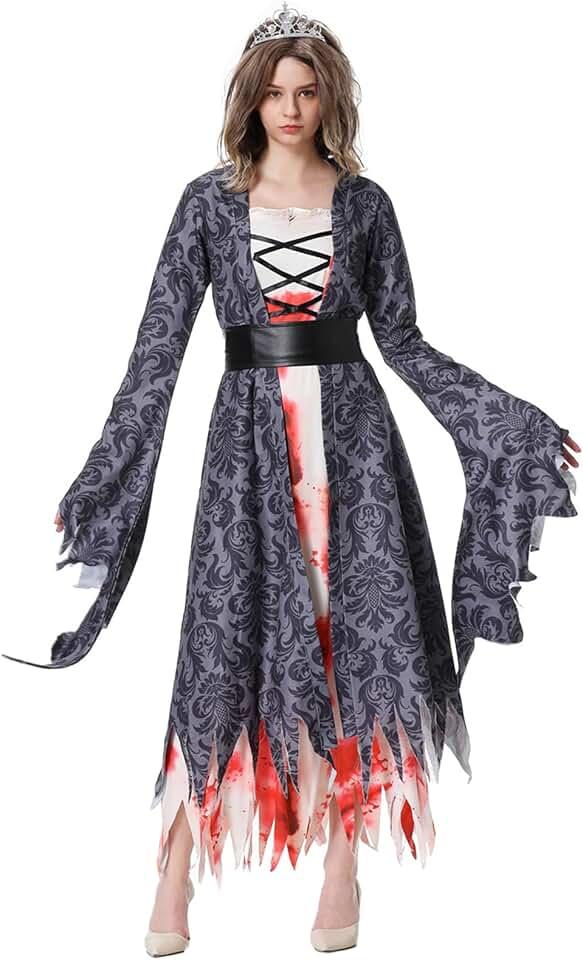 Women Skeleton Zombie Bride Costumes Halloween Ghost Bride Costume Cosplay Fancy Party Bloody Dress