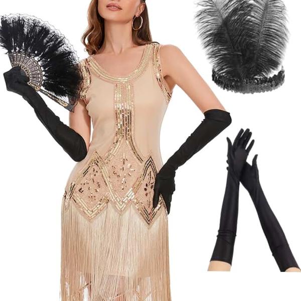 Womens Flapper Dresses 1920s Sequin Beaded Fringed Gatsby Dress Roaring 20s Costumes with