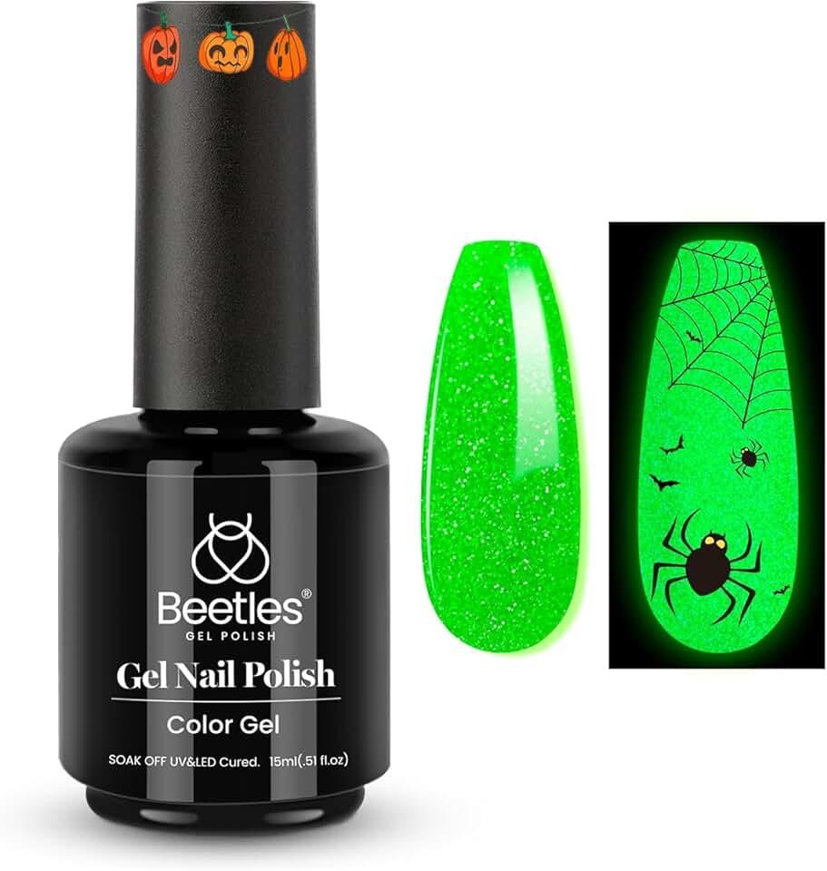 Beetles Gel Polish 15Ml Glitter Green Glow in the Dark Nail Polish Green Gel Polish Soak off Uv Led