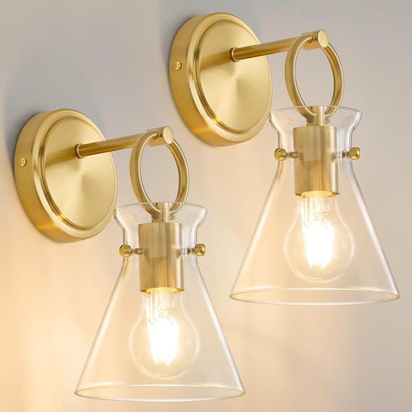 Gold Wall Sconces Set of 2 Modern Vanity Light Fixtures for Bathroom Wall Mount Lighting Lamp