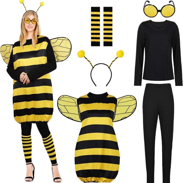 7 Pack Halloween Women Bee Costume Set Bumble Bee Wings Headband Socks Lady Bee for Halloween