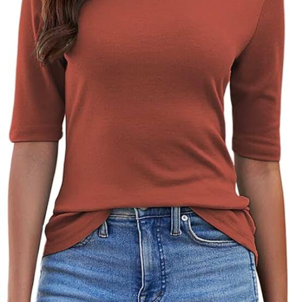 LaLaLa Womens Half Sleeve Mock Turtleneck Tunic Tops Dressy Casual Spring T Shirts Slim Fit Basic Tops