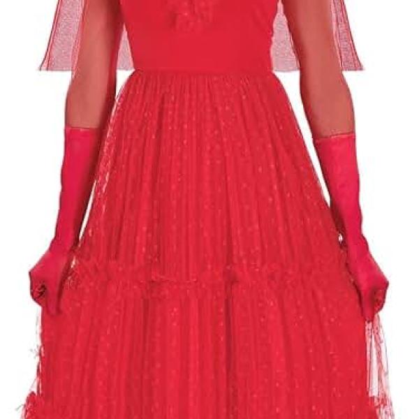 Lydia Red Wedding Dress Costume for Women - Beetlejuice Costume Includes Dress, Pair of Gloves, &