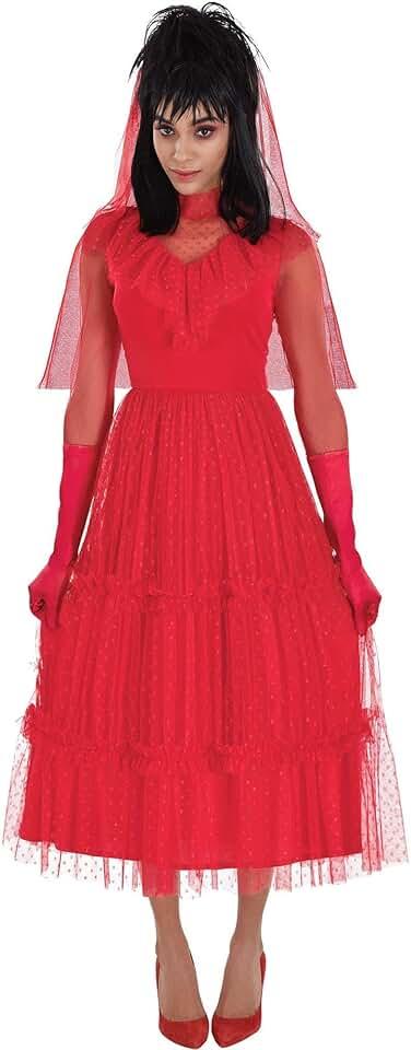 Lydia Red Wedding Dress Costume for Women - Beetlejuice Costume Includes Dress, Pair of Gloves, &