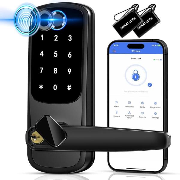 Fingerprint Door Lock, Upgraded Keypad Door Lock with Handle, Keyless Entry Door Lock with APP