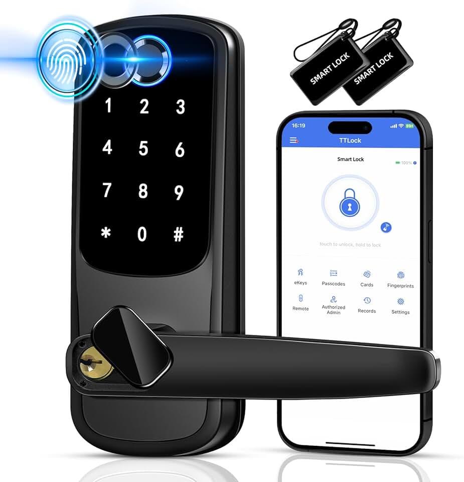 Fingerprint Door Lock, Upgraded Keypad Door Lock with Handle, Keyless Entry Door Lock with APP