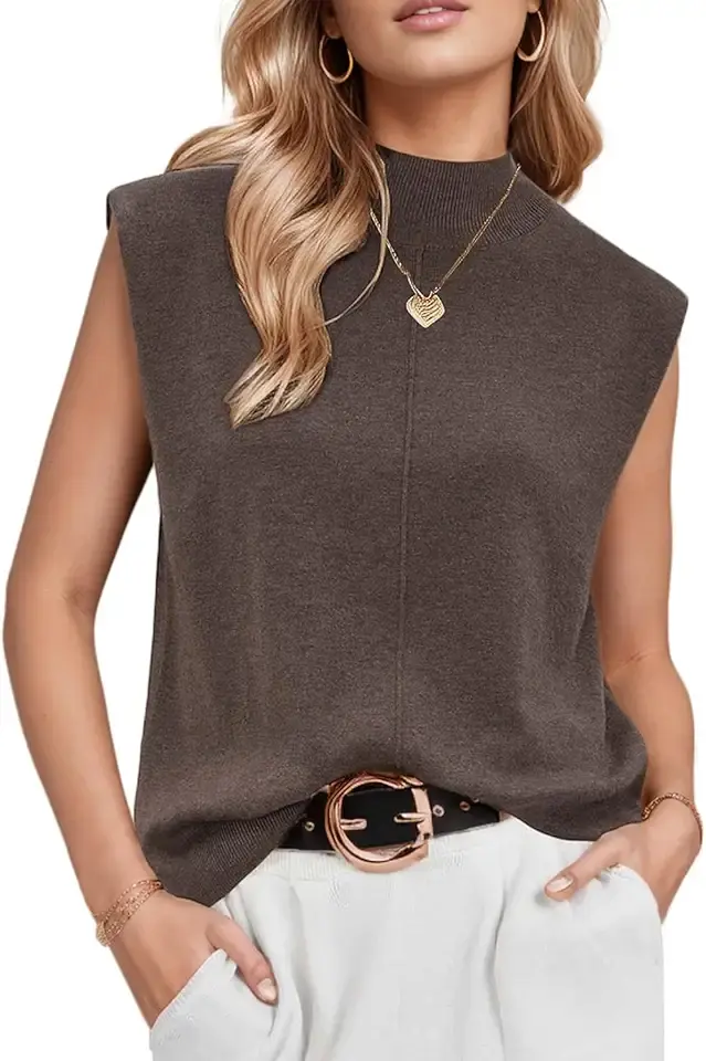 Arach&Cloz Women 2024 Fall Wool Blended Mock Neck Sleeveless Sweater Vest Business Casual Knit Tops Summer Trendy