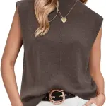 Arach&Cloz Women 2024 Fall Wool Blended Mock Neck Sleeveless Sweater Vest Business Casual Knit Tops Summer Trendy