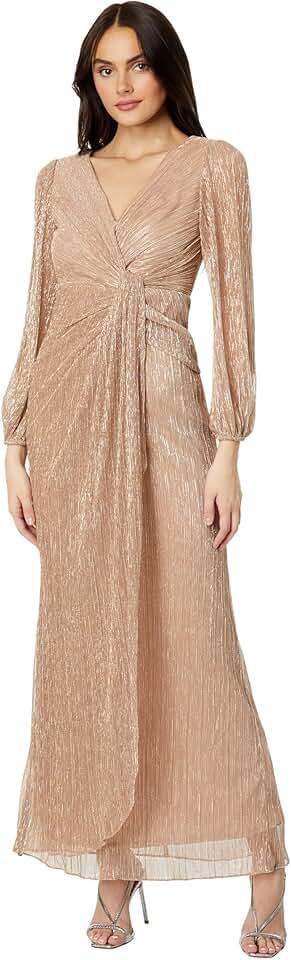 Women's Metallic Mesh Draped Gown