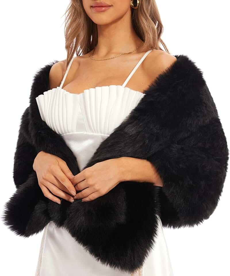 Luxury Faux Fur Shawl for Women Winter Fur Coat Wedding Party Fur Stole Wraps for Evening Dresses