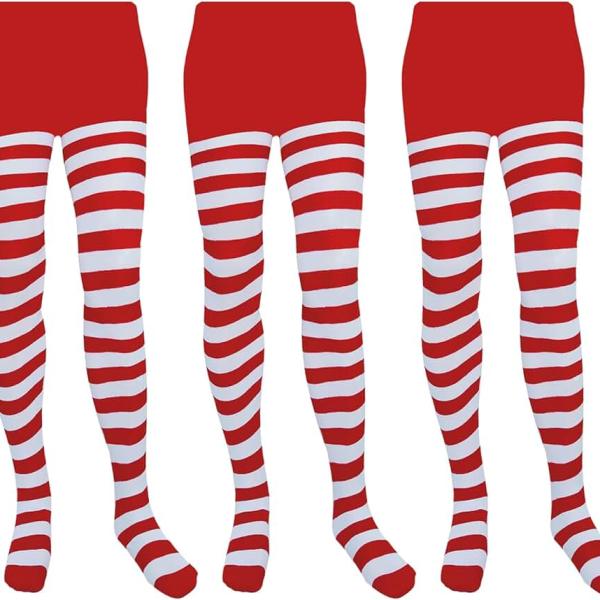 3 Pairs Christmas Striped Tights Full Length Tights Stocking Leggings Women Costume Accessory for