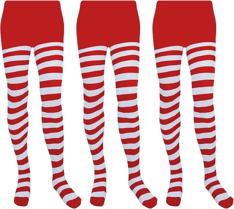 3 Pairs Christmas Striped Tights Full Length Tights Stocking Leggings Women Costume Accessory for