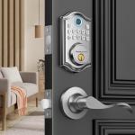 Keyless Entry Door Lock with Handle - 2 Lever Handles, AkaGear Fingerprint Door Lock, Electronic