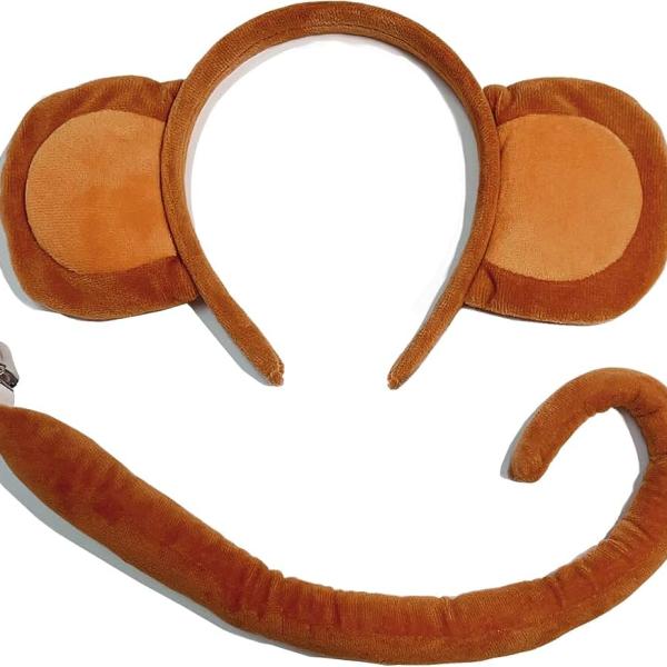 Monkey Ears and Tail Set, Monkey Costume for Adult Monkey Ears Headband, Halloween Animal Ears