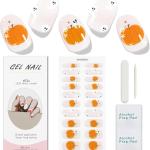 JMEOWIO Semi Cured Gel Nail Strips Halloween Cute Ghost Fall Pumpkins Gel Nail Stickers Nail