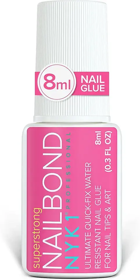 Super Strong Nail Glue For Nail Tips, Acrylic Nails and Press On Nails (8ml) NYK1 Nail Bond Brush