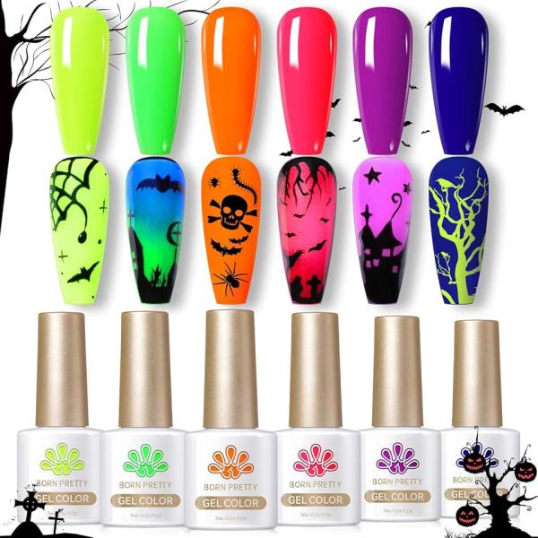 Born Pretty Halloween Gel Nail Polish Luminous Glow in Dark Gel Polish Neon Gel Nail Polish Set