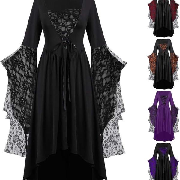 Halloween Costumes Woman 2024 Renaissance Gothic Dresses Plus Size Lace Bat Sleeve Dresses Medieval