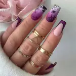 Halloween Press on Nails Medium Square Halloween Fake Nails Purple False Nails Spider Web and