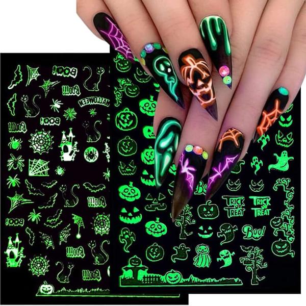 Halloween Nail Stickers 3D Luminous Halloween Nails Self Adhesive Nail Sticker Nail Art Supplies