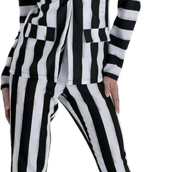 Beetlejuice Costume for Women - Costume Includes Jacket, Sleeves, Suspenders, Pants, & Collar with