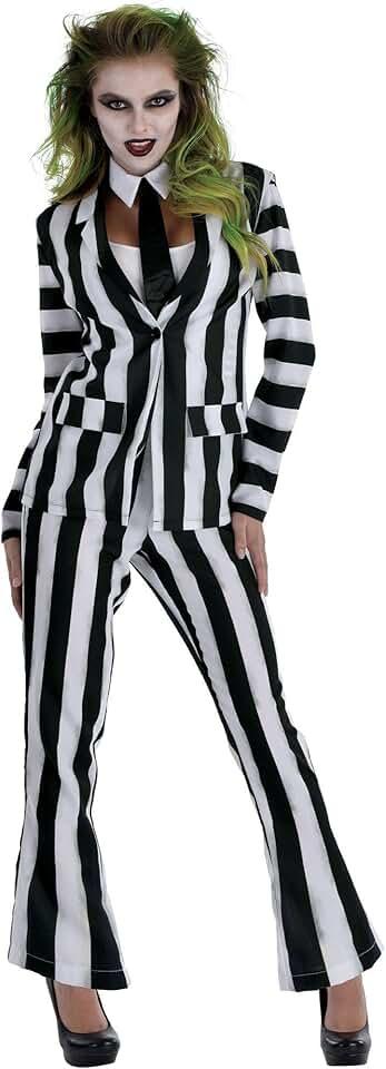 Beetlejuice Costume for Women - Costume Includes Jacket, Sleeves, Suspenders, Pants, & Collar with