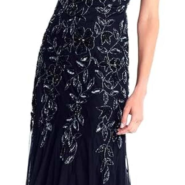 Women's Floral Beaded Godet Gown