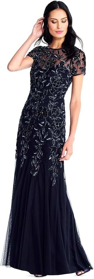 Women's Floral Beaded Godet Gown