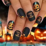 Morily 24Pcs Black Halloween Press on Nails Short Square Fake Nails Matte Stick on Nails with