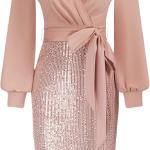 Women's Sequin Sparkly Party Dress Cocktail Bodycon Glitter Dresses Long Sleeve