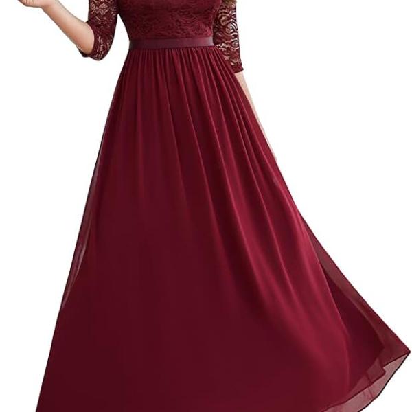 Women's Formal Dress 3/4 Sleeve Wedding Guest Dresses 2024 Maxi Evening Gown