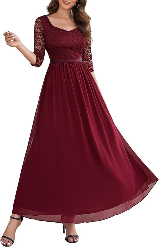 Women's Formal Dress 3/4 Sleeve Wedding Guest Dresses 2024 Maxi Evening Gown