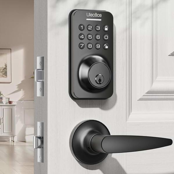 Keyless Entry Door Lock Deadbolt with Handle Set, Keypad Door Lock with Handle Smart Door Locks for