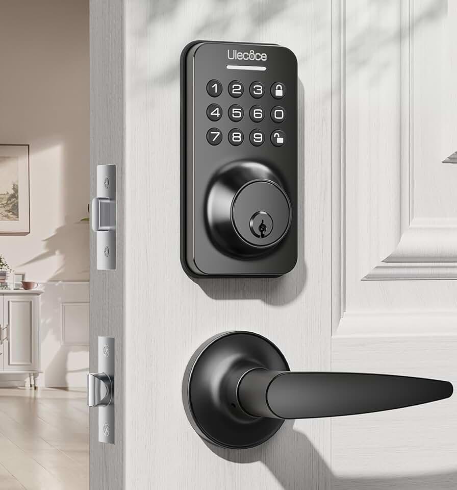 Keyless Entry Door Lock Deadbolt with Handle Set, Keypad Door Lock with Handle Smart Door Locks for