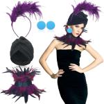 Villain Costume for Women Purple Feather Blue Collar Button Earrings Elastic Hat Feather Headband