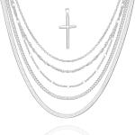 6 Pcs Stackable Silver Chain for Women, Womens Silver Plated Chain Necklace Cross Pendant Jewelry