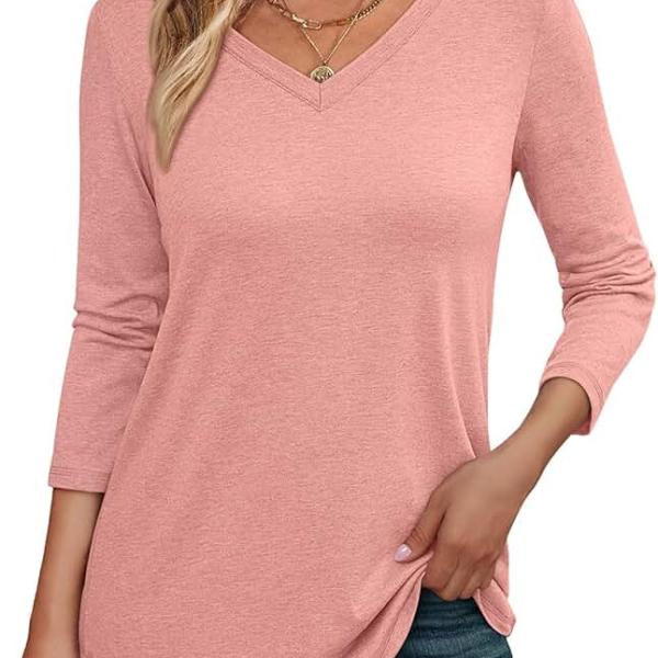 AUTOMET Womens 3/4 Length Sleeve Tops V Neck Shirts Casual Basic Trendy Tee Business Work Blouses Tunic Top