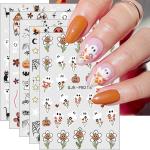 JMEOWIO 9 Sheets Halloween Nail Art Stickers Decals Self-Adhesive Cute Ghost Pumpkin Nail Supplies