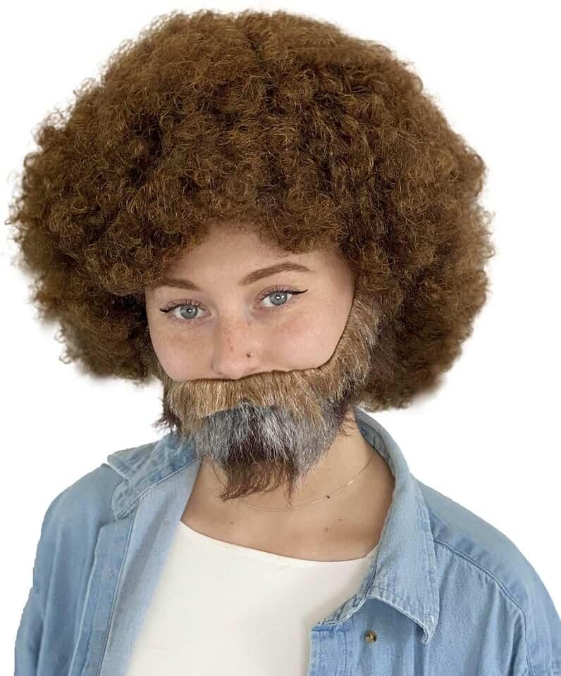 Classic 80's Painter Afro Wig and Beard Set for, Effortless Celebrity Look, Quality Halloween