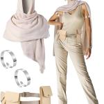 6 Pcs Halloween Costume Accessory Includes Khaki Cream Shawl Scarf Belt 3 Pcs Felt Pockets Bags