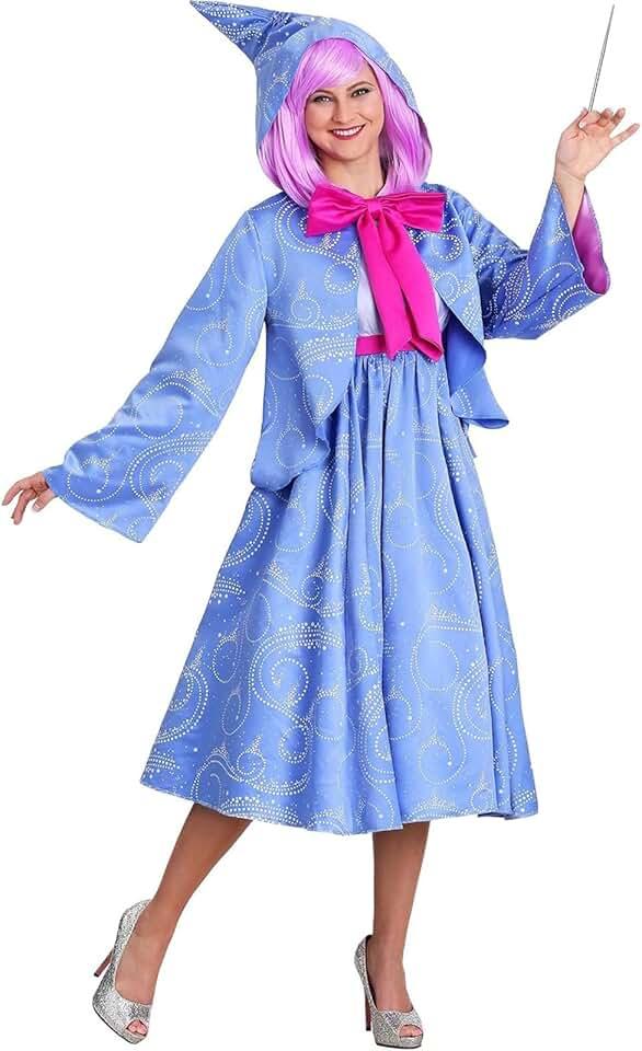 Women Fairy Godmother Costume Adult Hooded Cloak Cape Shirt Dress Set Halloween Cosplay Party