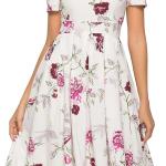 Women's Floral Summer Midi Dress Vintage Evening Dress Short Sleeve