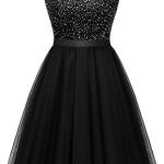 Sequin Dress Vintage A Line Wedding Formal Swing Tulle Dress Sleeveless Cocktail Mini Dress