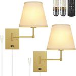 Wall Sconces Set of Two - Remote Control Wall Sconce Light Plug in, Dimmable (10%-100%)