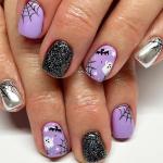 Halloween Press on Nails Short Black Purple Halloween Fake Nails Full Cover Ghost Bat Spider Web