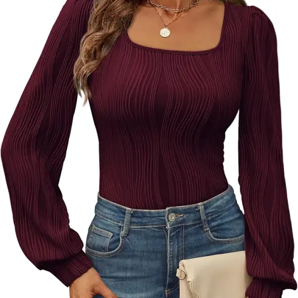 LILLUSORY Womens Tops Long Sleeve Shirts Fall Outfits 2024 Business Casual Clothes Fashion Puff Square Neck Textured Blouses