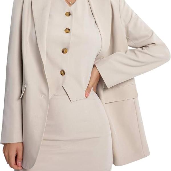 Women's Suits 3 Piece Business Casual Short Set Blazer Jacket Waistcoat and Mini Skirt Matching Outfits