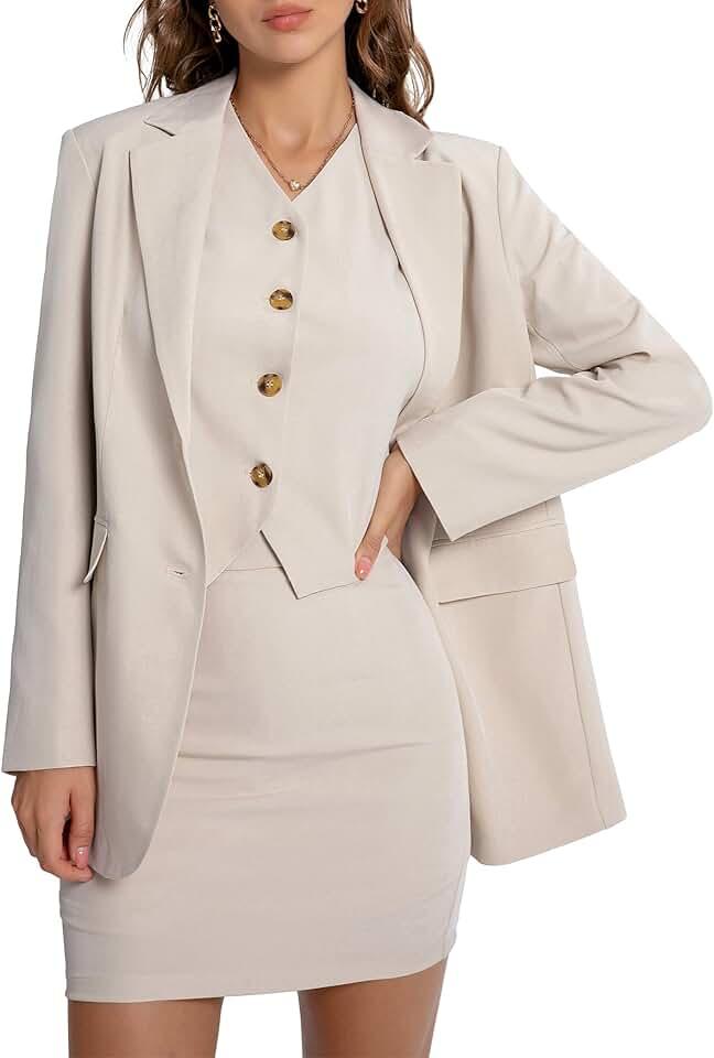 Women's Suits 3 Piece Business Casual Short Set Blazer Jacket Waistcoat and Mini Skirt Matching Outfits