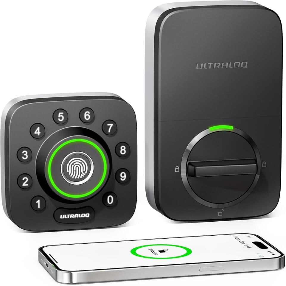 ULTRALOQ Smart Lock U-Bolt Pro, 7-in-1 Fingerprint Keyless Entry Door Lock with App Control,